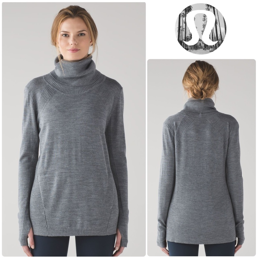 Lululemon Sweat and Savasana Gray Merino Turtleneck Sweater in Medium Grey - Picture 1 of 10